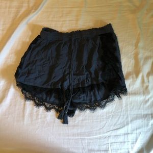 Navy soft shorts with lace trim